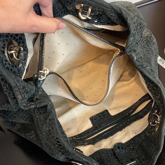 Kate Spade Black Patent Leather Croc Pattern Shoulder Bag Satchel Tote EUC - Picture 4 of 16